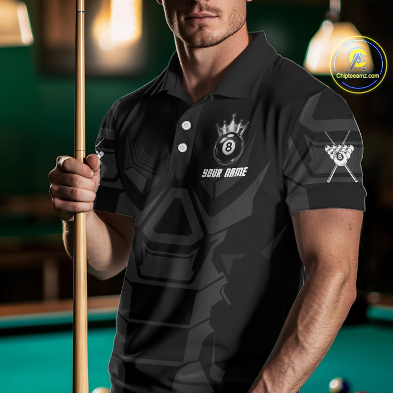 Black And Silver Crown 8 Ball Pool Shirts Custom Men Billiards Balls Polo & Quarter-Zip Attire NYN2397