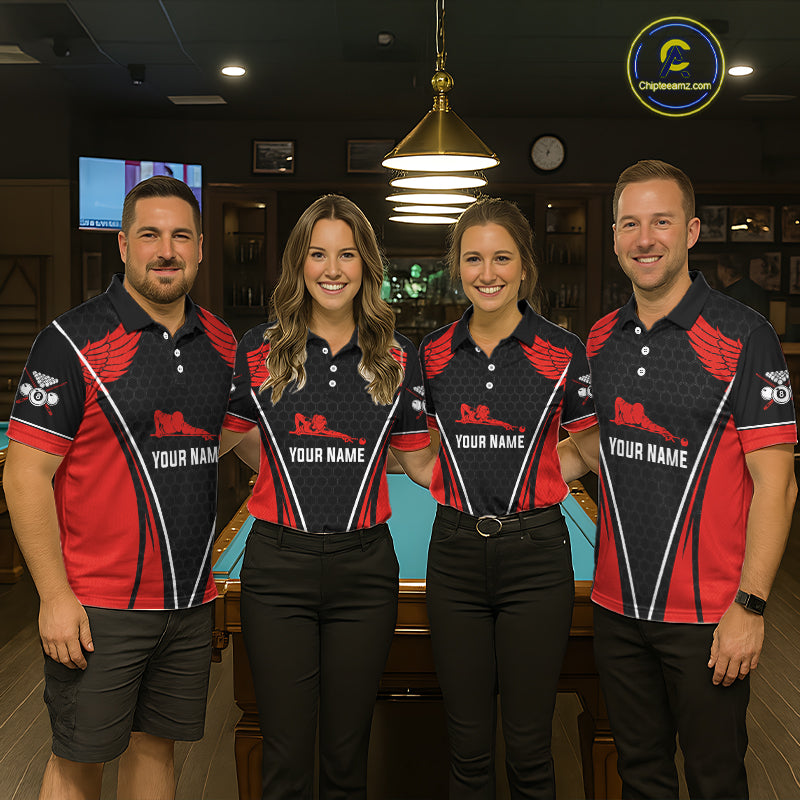 Red Wings 8 Ball Pool Team Shirts Women's Billiard Polo & 1/4-Zip Personalized Billiard Gifts NYN2399
