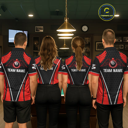 Red Wings 8 Ball Pool Team Shirts Women's Billiard Polo & 1/4-Zip Personalized Billiard Gifts NYN2399
