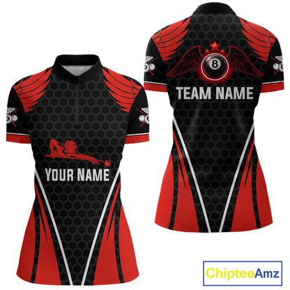 Red Wings 8 Ball Pool Team Shirts Women's Billiard Polo & 1/4-Zip Personalized Billiard Gifts NYN2399