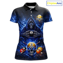 Load image into Gallery viewer, Blue Flames Grim Reaper Pool 8 Ball &amp; 9 Ball Billiard Shirt For Women Custom Billiard Team Jerseys NYN2630