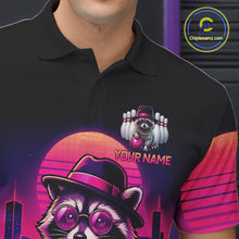 Load image into Gallery viewer, Funny Rich Raccoon Bowling Shirts For Men Custom Neon Bowling Polo &amp; Quarter-Zip Jerseys NYN3415