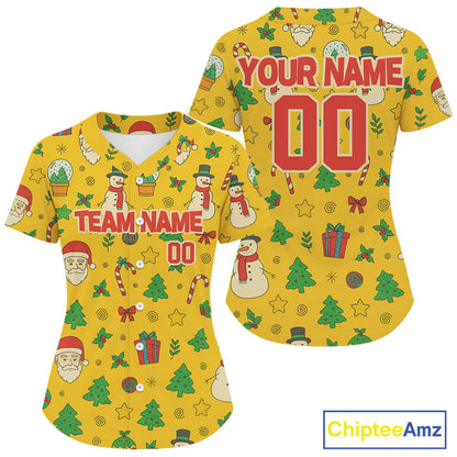 Custom Yellow Santa-Claus Christmas Baseball Shirt For Women Xmas Funny Baseball Jerseys NYN1574