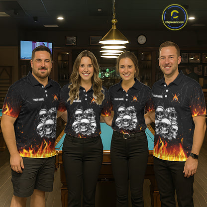 Funny Skulls Flame 8 Ball Women Billiard Team Shirts Custom Pool Ball Billiard Shirt Designs NYN2403