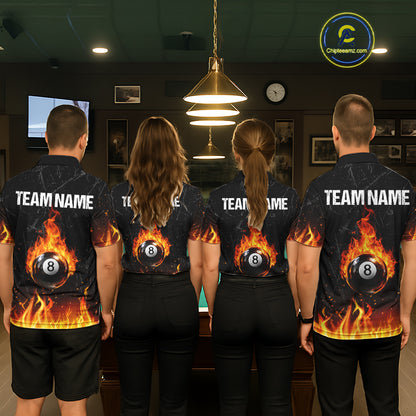 Funny Skulls Flame 8 Ball Women Billiard Team Shirts Custom Pool Ball Billiard Shirt Designs NYN2403