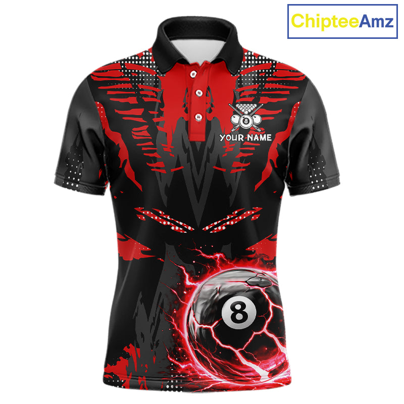 Black And Red Crack 8 Ball Pool Billiard Apparel For Men Custom Billiard Team Shirt Designs NYN2406