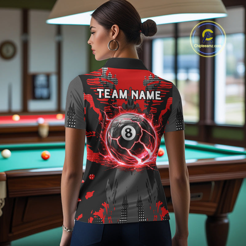 Black And Red Crack 8 Ball Pool Billiard Apparel For Women Custom Billiard Team Shirt Designs NYN2406