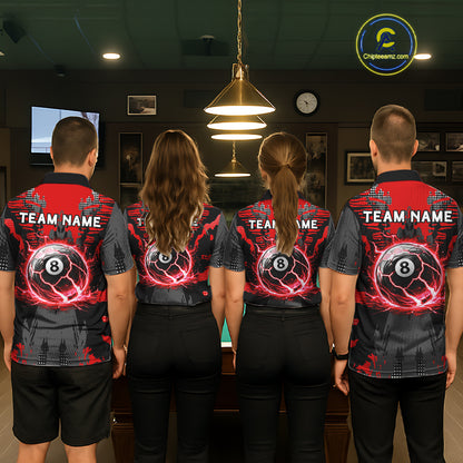 Black And Red Crack 8 Ball Pool Billiard Apparel For Women Custom Billiard Team Shirt Designs NYN2406