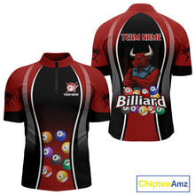 Load image into Gallery viewer, Red Funny Bull Pool Balls Men Billiard Polo &amp; 1/4-Zip Apparel Custom Billiard Shirt Designs NYN2408