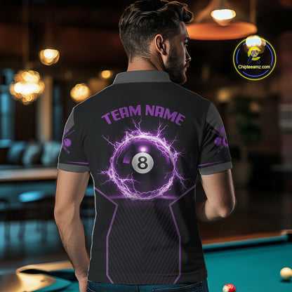 Thunder Purple 8 Ball Pool Men Billiard Polo & 1/4-Zip Jersey Custom Billiard Shirt Designs NYN2410