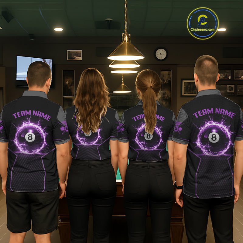 Thunder Purple 8 Ball Pool Men Billiard Polo & 1/4-Zip Jersey Custom Billiard Shirt Designs NYN2410