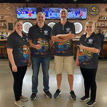Load image into Gallery viewer, Colorful Rooster Funny Men Darts Polo &amp; 1/4-Zip Shirt Custom Grunge Blue Dart Attire For Darters NYN3004