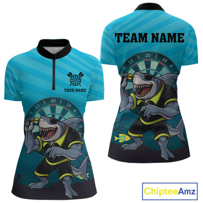 Shark & Dartboard Custom Funny Quarter-Zip Shirt For Women - Darts Team Jersey NYN0706