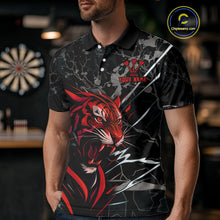 Load image into Gallery viewer, Custom Men's Darts Polo Shirt Fierce Tiger &amp; Dartboard - Personalized Name &amp; Team NYN0711
