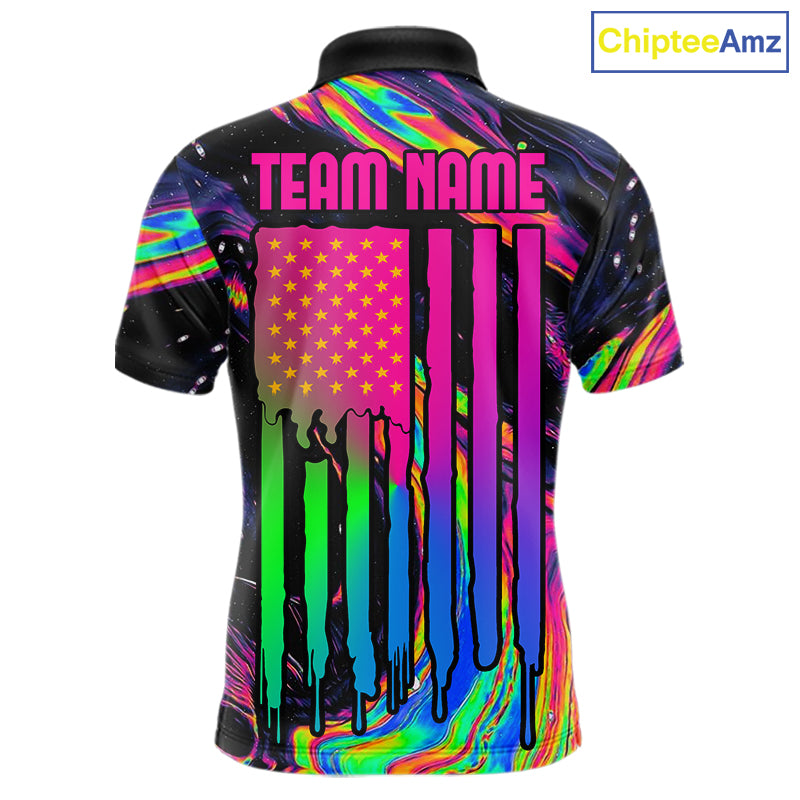 Colorful Holographic men's 8 Ball billiard polo jersey, custom pool team shirt, cue sports tournament apparel, professional league uniform