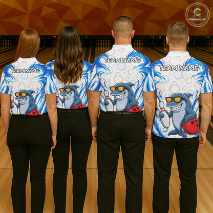 White & Blue Bubbles Funny Dolphin Bowling Polo Quarter-Zip Shirt For Men Custom Bowling Team Shirt NYN3975