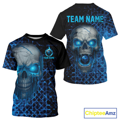 Custom Blue Dripping Skull Pickleball Ball League Jerseys Men Pickleball Paddle Shirts NYN2144