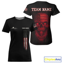 Load image into Gallery viewer, Custom Red Grunge Skull Pickleball Ball League Jerseys For Women US Flag Pickleball Shirts NYN2150