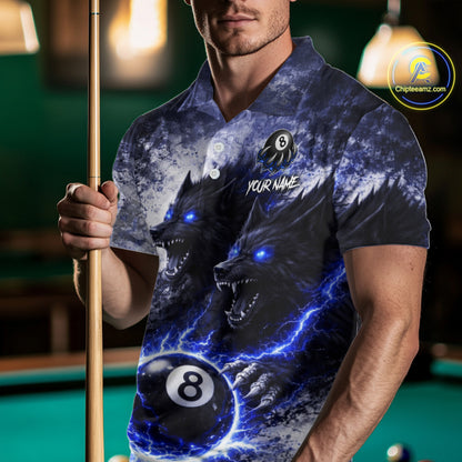 Grey & Blue Grunge Wolfs Claws Thunder 8 Ball Pool Men Billiard Shirt Custom Billiard Team Attire NYN2640
