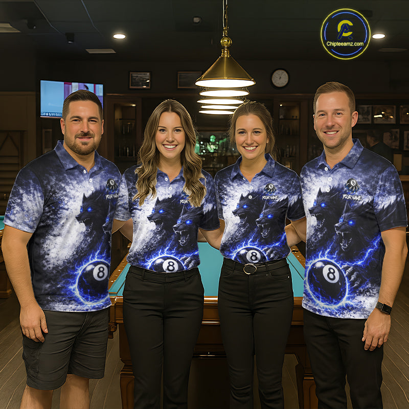 Grey & Blue Grunge Wolfs Claws Thunder 8 Ball Pool Women Billiard Shirt Custom Billiard Team Attire NYN2640