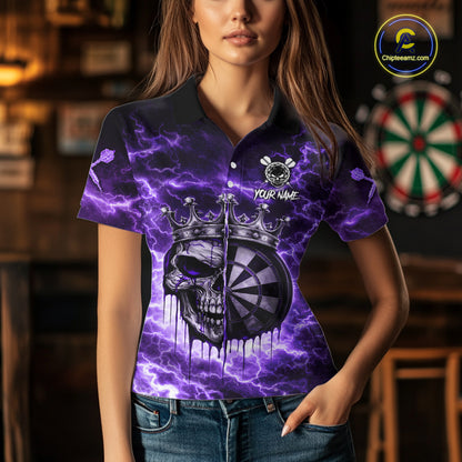 Thunder Purple Cracked Crown Skull Dartboard Women Darts Polo Shirt Custom Dart League Shirt NYN2645