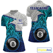 Load image into Gallery viewer, Billiards Pool Player White Blue Tribal Polo Quater-Zip Shirts For Women, Custom Billiard Team Jerseys NYN3015