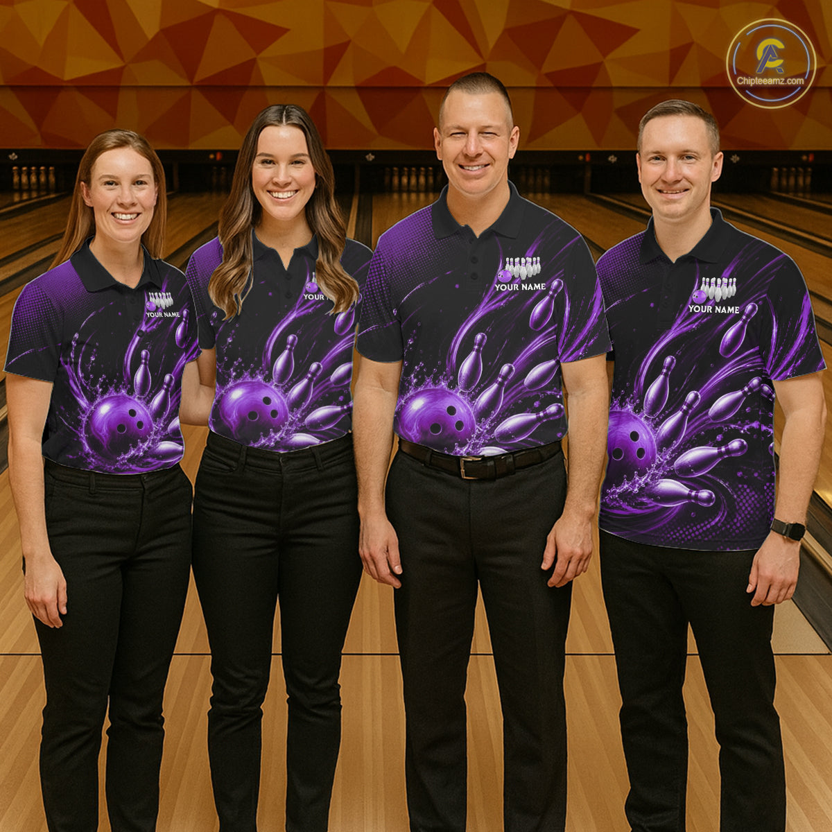 Purple Watering Bowling Ball & Pins Jerseys For Men Custom Splatter Bowling Shirt Team Attire NYN3182
