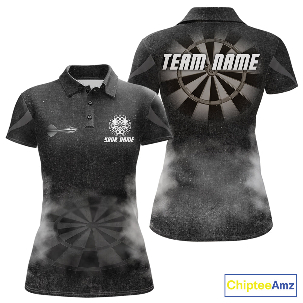 Black Smokes Women's Darts Polo Shirt Mockup, Custom Tournament Jersey, Personalized Dart Team Polo, Professional Steel Tip Soft Tip Darts Apparel