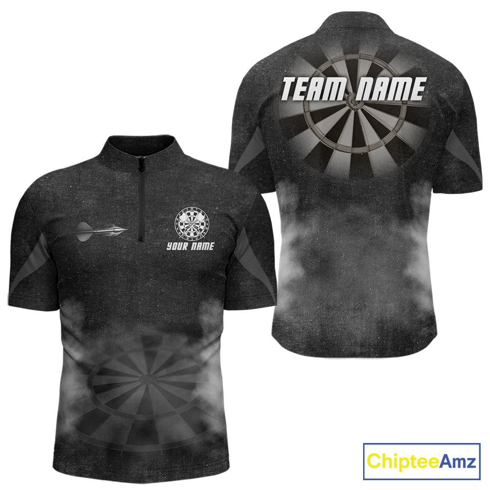 Black Smokes Men's Quarter-Zip Darts Jersey Mockup, Professional Dart Team Tournament Shirt, Custom League Uniform