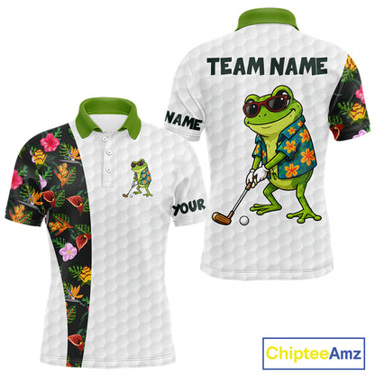 Custom Frog Golfer Golf Ball Team Attire Tropical Monstera Golf Polo Golf Shirts For Men NYN3992