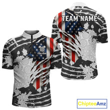 Load image into Gallery viewer, Custom Black White USA Flag Dartboard Dart Men Quarter-Zip Shirt Patriotic Dart Jerseys NYN1612