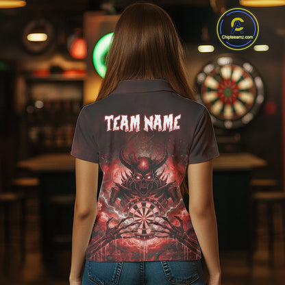 Custom Red Flames Skeleton Grunge Dartboard Women Darts Polo Shirt Horror Dart Jerseys NYN1896