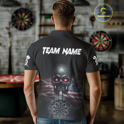 Custom Smoke US Flag Black Dripping Skull Men Darts Polo Shirt Patriotic Dart Jerseys NYN1899