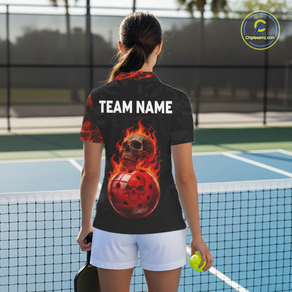 Custom Red Flaming Women Pickleball Ball 3D League Jerseys Flame Skull Pickleball Team Shirts NYN2156