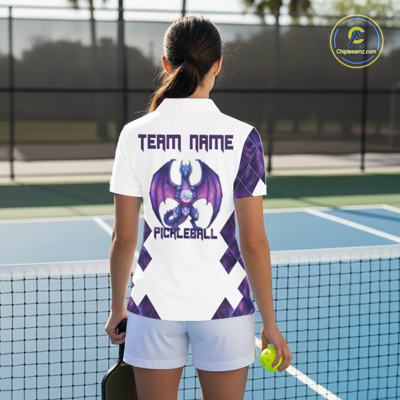 Custom Purple Galaxy Dragon Holographic Pickleball Ball Jerseys Women Pickleball Team Shirts NYN2161