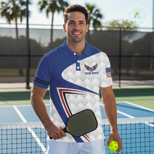 Custom US Flag Patriotic Pickleball League Jerseys For Men Wings Pickleball Ball Shirts NYN2163