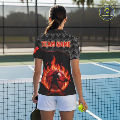 Custom Silhouette Human Red Flame Pickleball 3D Ball Jerseys Women Pickleball League Shirts NYN2165