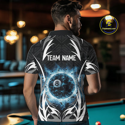 Lightning Blue 8 Ball Men Billiard Polo & 1/4-Zip Jersey Custom Tribal Pool Billiard Shirt NYN2415