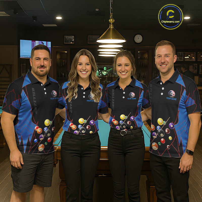 Custom US Flag 8 Ball Pool Team Shirt Personalized Women Billiard Polo & 1/4-Zip Attire Gifts NYN2417