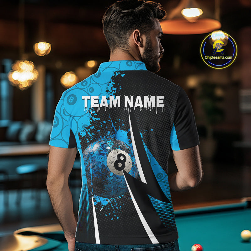 Blue Grunge 8 Ball Pool Team Shirt Personalized Men Billiard Polo & 1/4-Zip Attire Gifts NYN2419