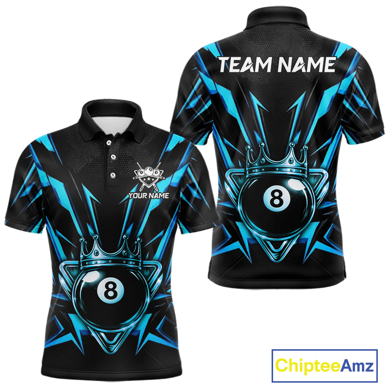 Black And Blue Crown 8 Ball Pool Polo & 1/4-Zip Shirt For Men Personalized Ball Billiard Gifts NYN2424