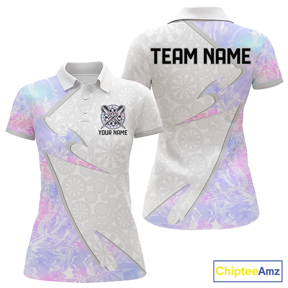 Personalized Pink-Purple Holographic Dartboard Women Darts Polo & 1/4-Zip Shirts Dart Team Jerseys NYN2813