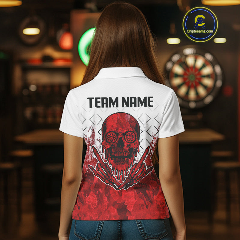 White-Red Skull Watercolor Pattern Custom Dart Shirt For Women, Dart Team Jerseys NYN0117