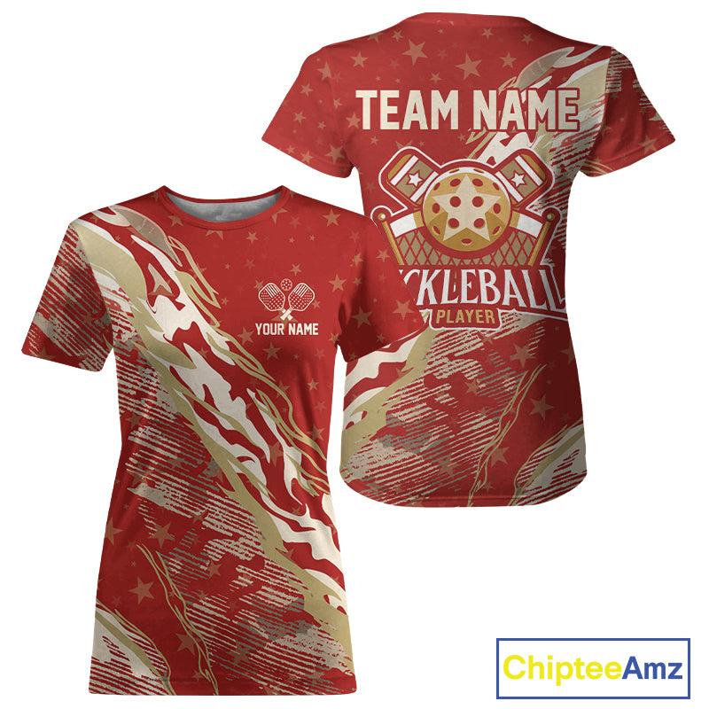 Custom Brown And Red Grunge Pickleball T-Shirt For Women Outfits Pickleball Jersey NYN1350