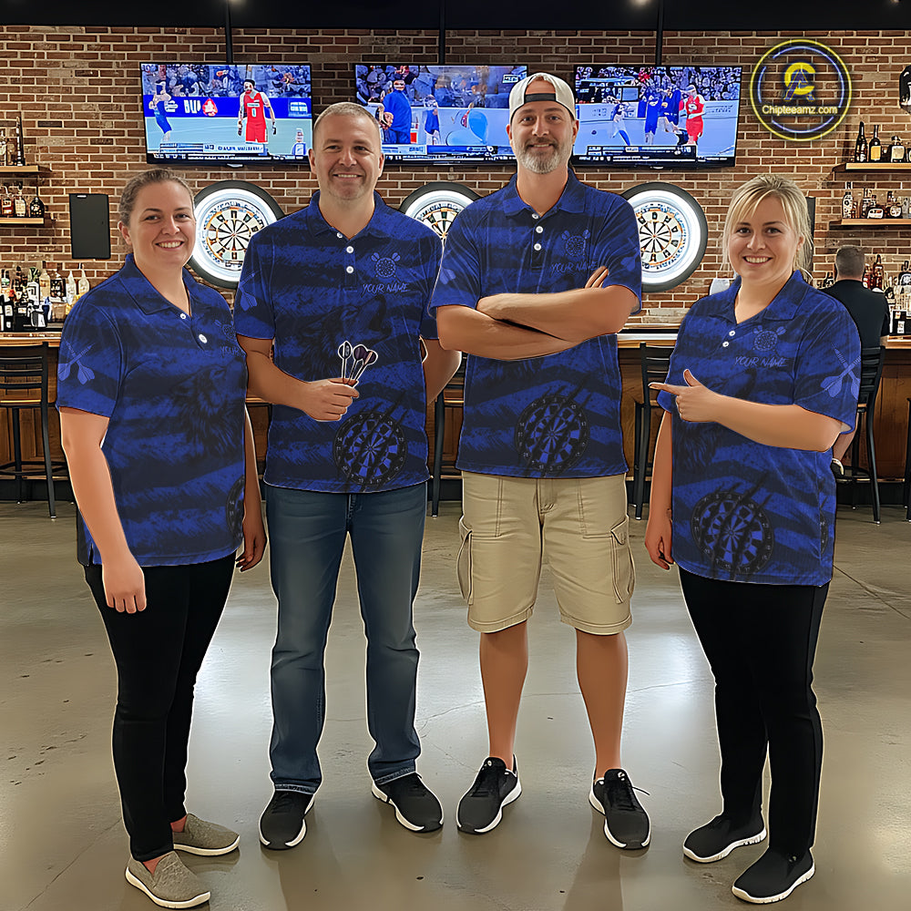 Custom Blue Grunge Wolf Torn Dartboard Women Darts Quarter-Zip Shirt Wolf Dart League Jerseys NYN2168