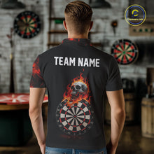 Load image into Gallery viewer, Custom Black &amp; Red Flaming Skull Darts Polo Shirt For Men Skull Dart League Jerseys NYN2169