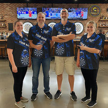 Load image into Gallery viewer, Custom Black &amp; Blue Flaming Skull Darts Polo Shirt For Men Skull Dart League Jerseys NYN2171