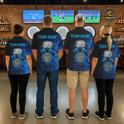 Custom Blue Dripping Skull Darts Quarter-Zip Shirt For Women Fire Flame Skull Dart League Jerseys NYN2173
