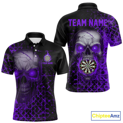 Custom Purple Dripping Skull Darts Polo Shirt For Men Fire Flame Skull Dart League Jerseys NYN2174