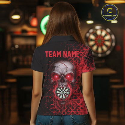 Custom Red Dripping Skull Darts Polo Shirt For Women Fire Flame Skull Dart League Jerseys NYN2175